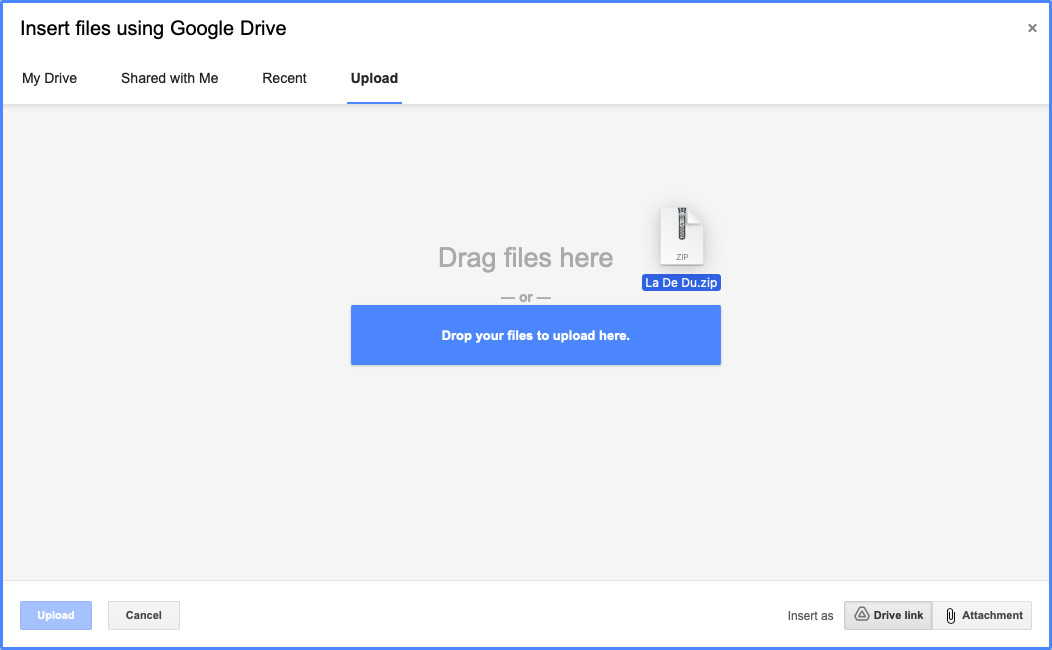 Drag and drop files to upload to Google Drive