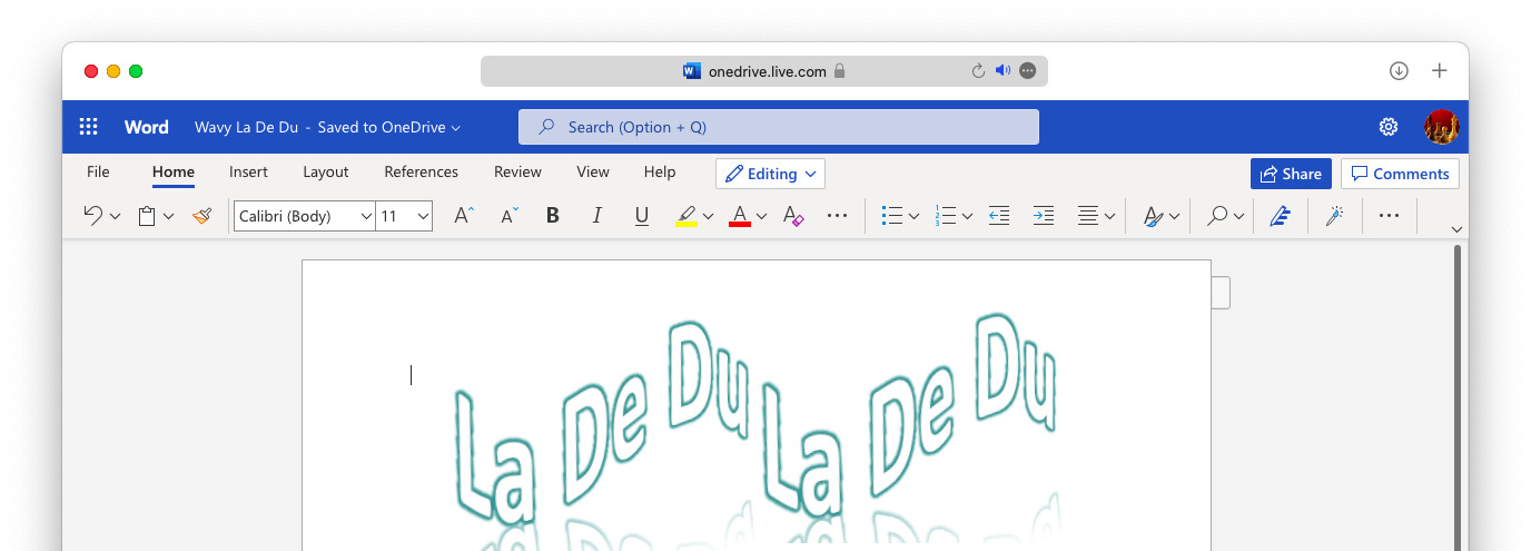 Curved text in Word online