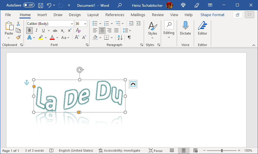 Format curved text as desired in Word