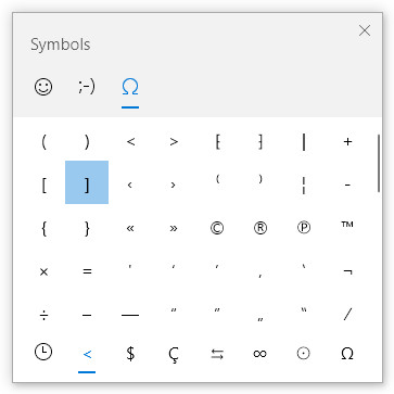 Insert square brackets using the Windows emoji panel