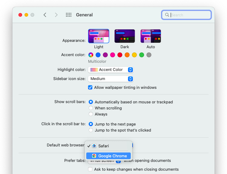 Make Google Chrome the default browser on a Mac
