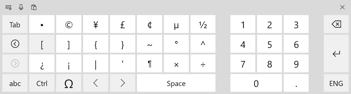 Type square brackets using the Windows touch keyboard