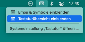 Wählen Sie „Tastaturübersicht“, um die Bildschirmtastatur am Mac zu öffnen