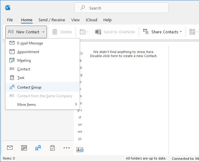 Create a new contact group in Outlook to set up a distribution list