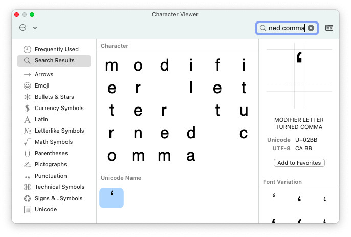 Find and insert the Hawaiian okina (apostrophe) on a Mac