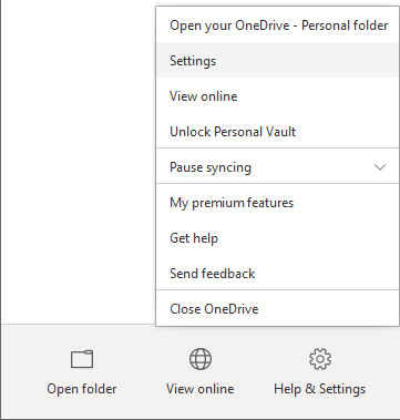 Open the OneDrive settings