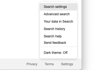 Select “Search settings” from the Google “Settings” menu