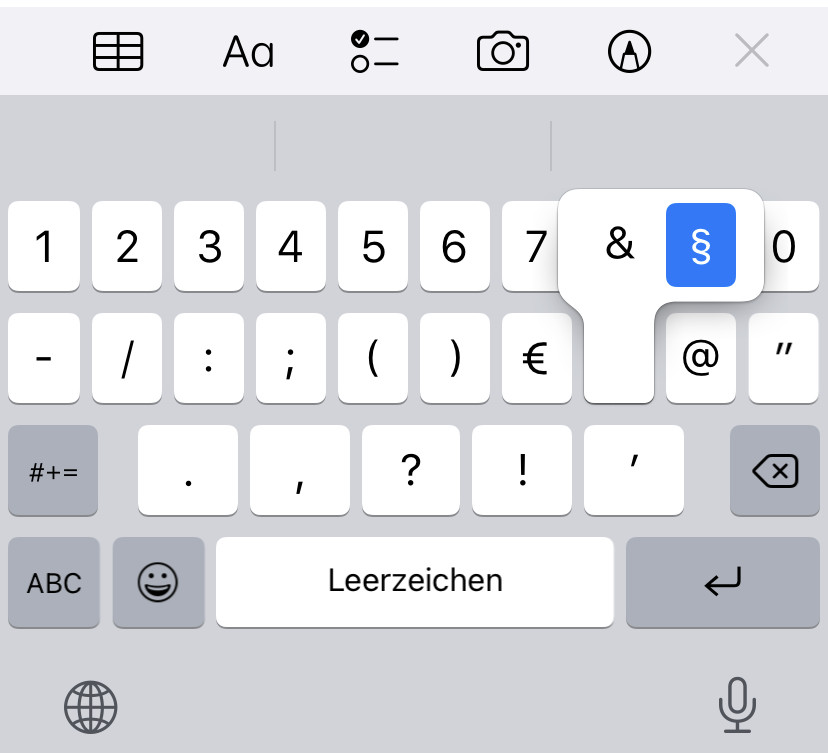 So fügen Sie am iPhone ein Paragraphenzeichen ein
