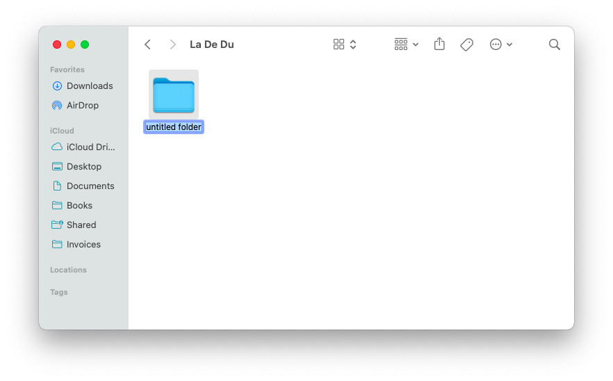 Type over “untitled folder” to give the new Mac folder created with a keybaord shortcut a name