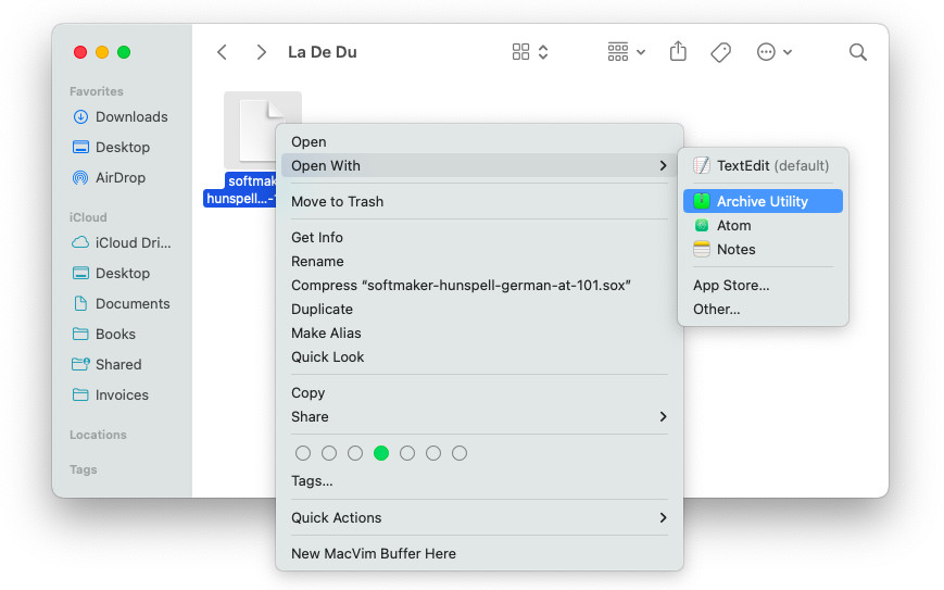 Expand the language .SOX file to get to the dictionaries for the Mac spelling checker