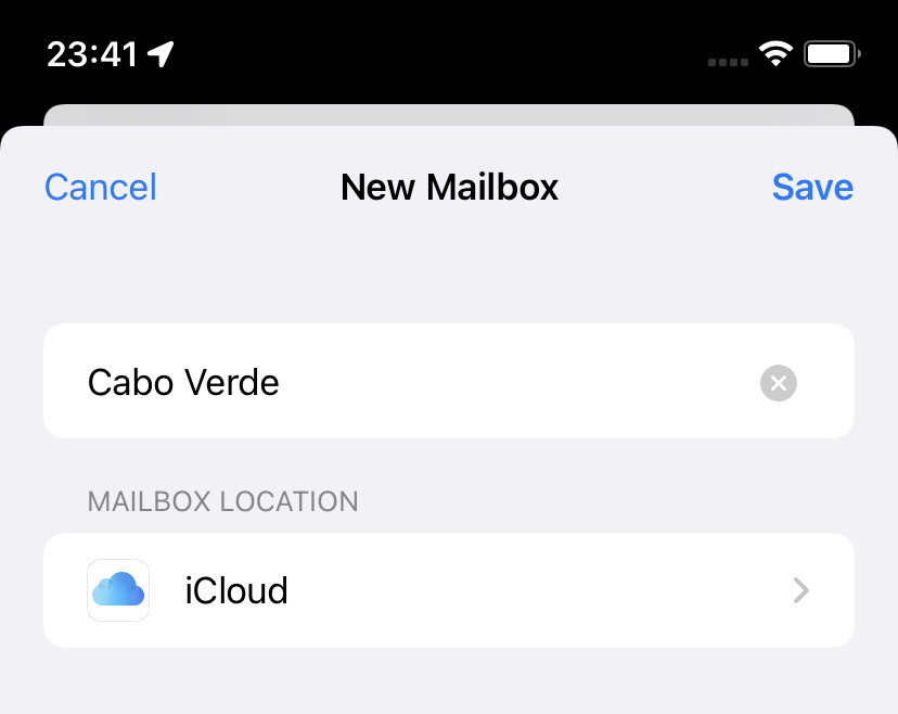 Tap “Save” to create the new email folder in iPhone Mail