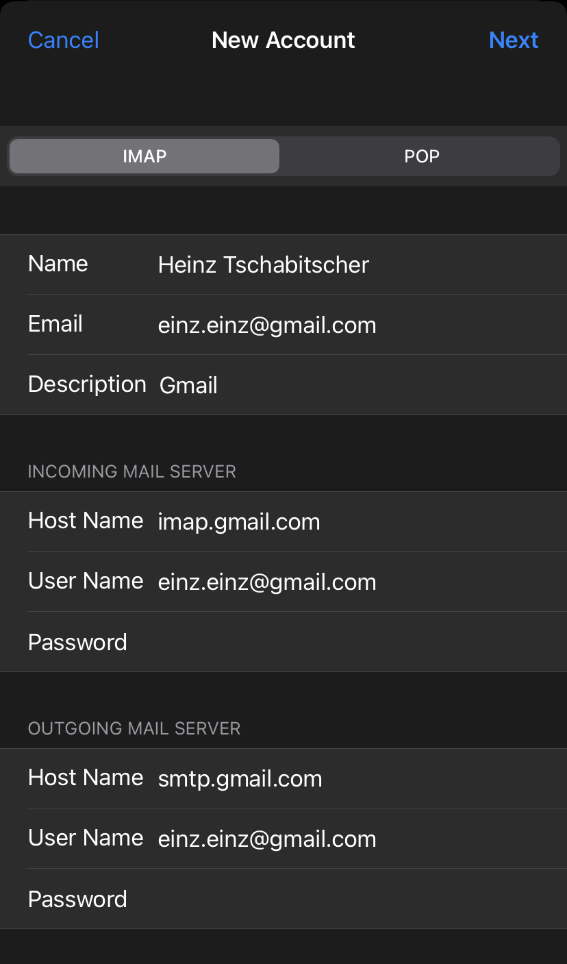Add Gmail to iPhone using an app password and manual setup