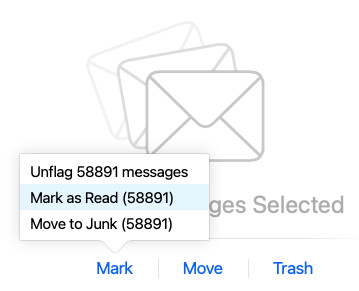 Select all emails in iCloud Mail in a browser to act on them in bulk