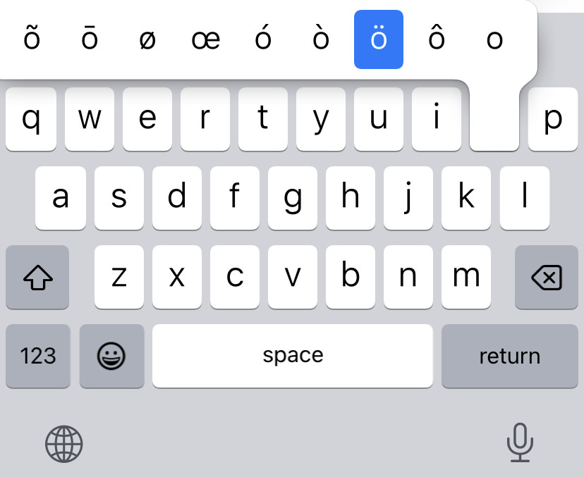 Type an umlaut with the US-English iPhone keyboard