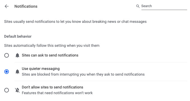 Disable interruptions through site notification requests in Google Chrome