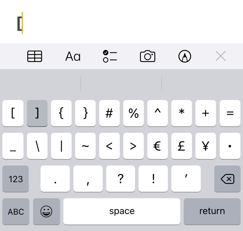 Find square brackets on the iPhone keyboard