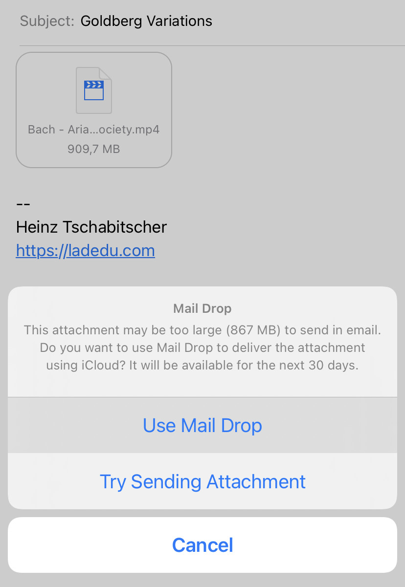 Send a file using Mail Drop from iPhone Mail