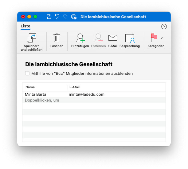 Eine Gruppe zum Emailversand in Outlook für Mac