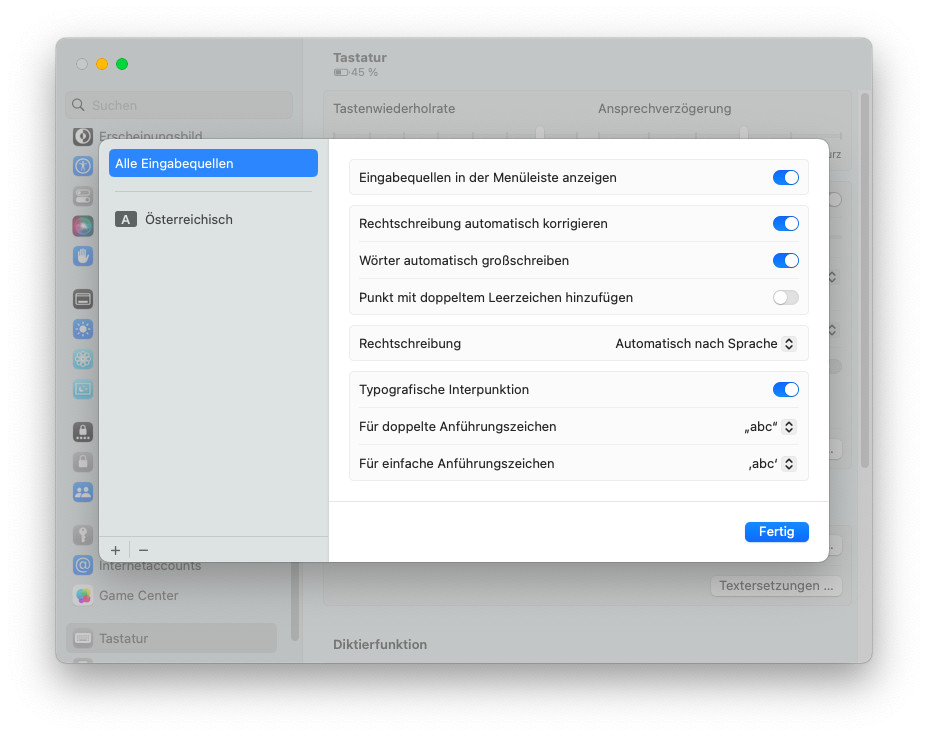 Eingabequellen in der macOS Menüzeile anzheigen, um die Bildschirmtastatur einfach aufzumachen