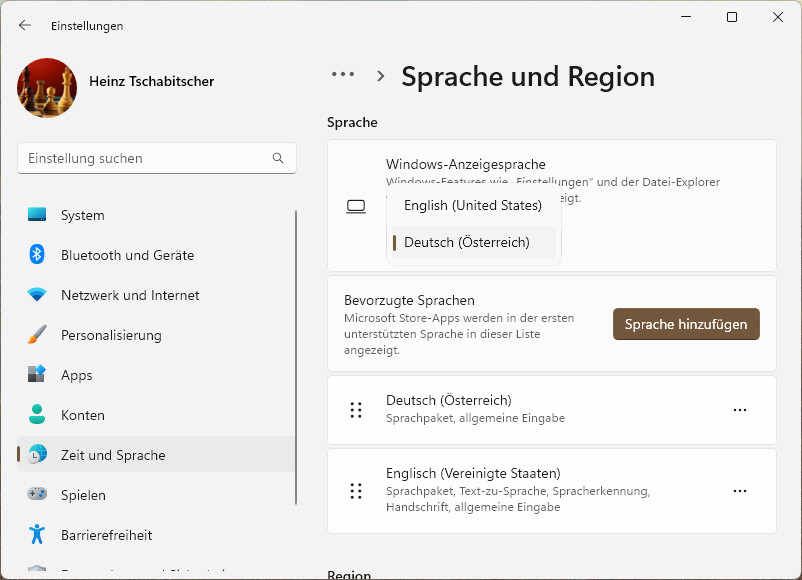 Hier können Sie In Windows die Anzeigesprache wählen