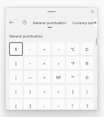 Enter the paragraph symbol using the Windows emoji pane