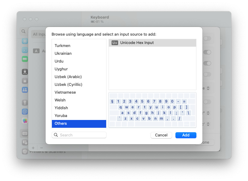 Enabling Unicode Hex Input on a Mac