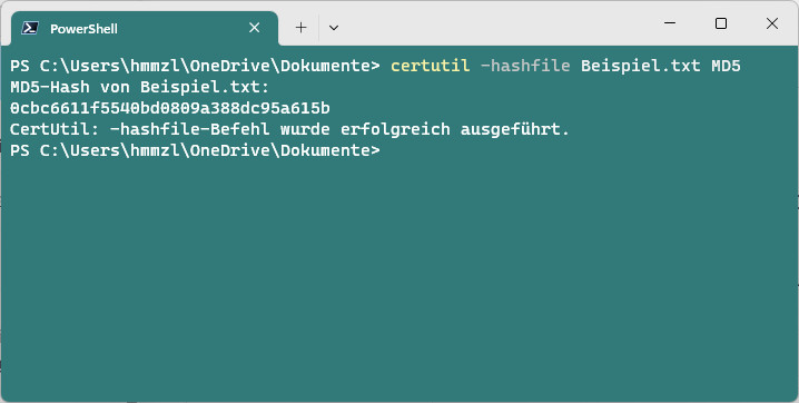 Mit certutil unter Windows eine MD5 checksum berechnen