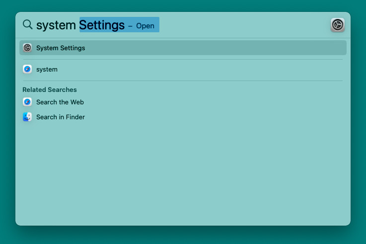 Open macOS System Settings using Spotlight