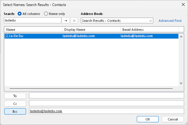 Addiing a BCC recipient in Outlook for Windows without showing “Bcc” first