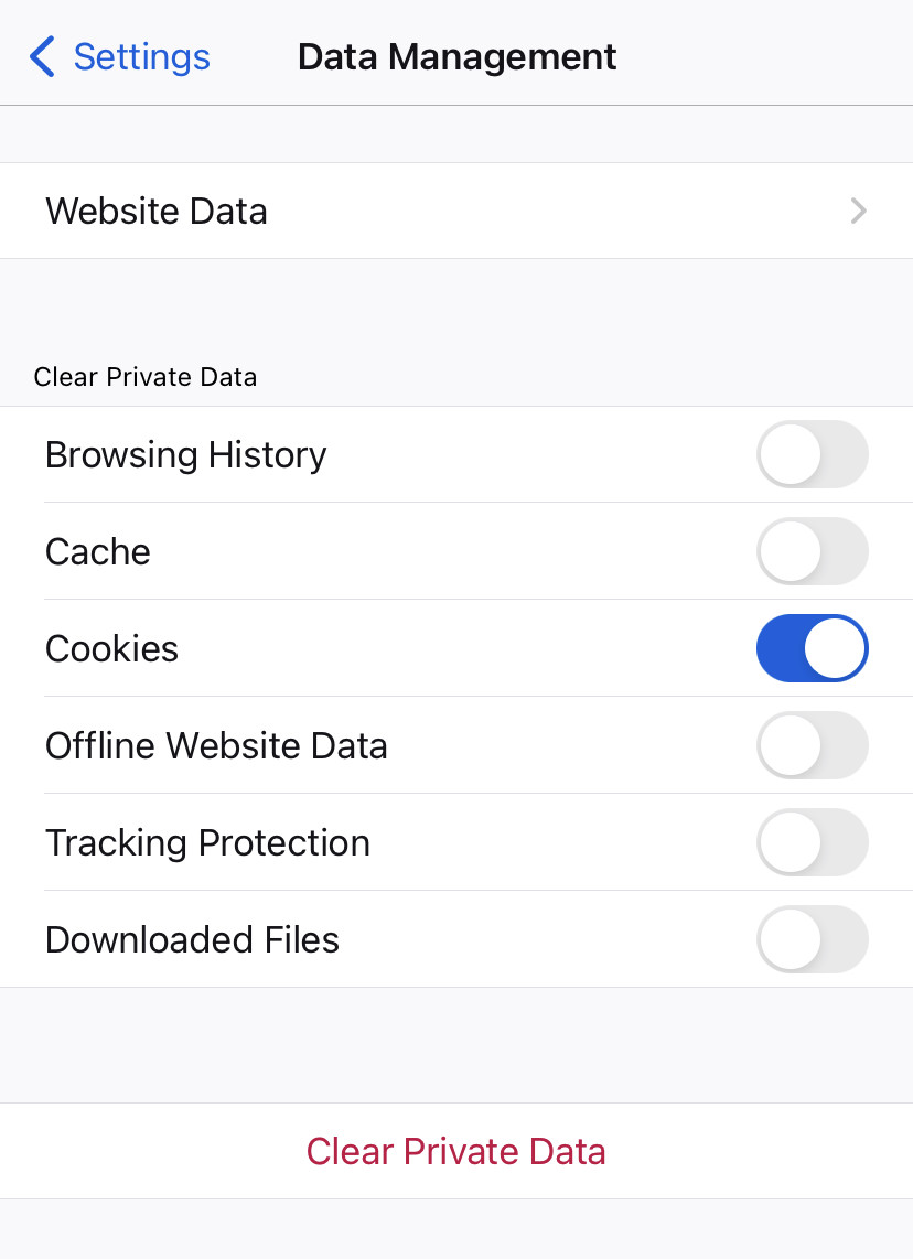Erasing cookies in Firefox on iPhone