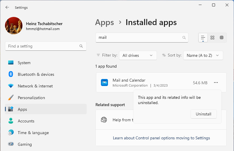 Uninstall Mail App (and Calendar) from Windows