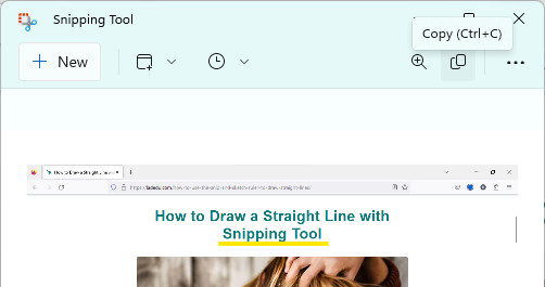 Click “Copy” in the Windows Snipping Tool to copy the current screenthot to the clipboard
