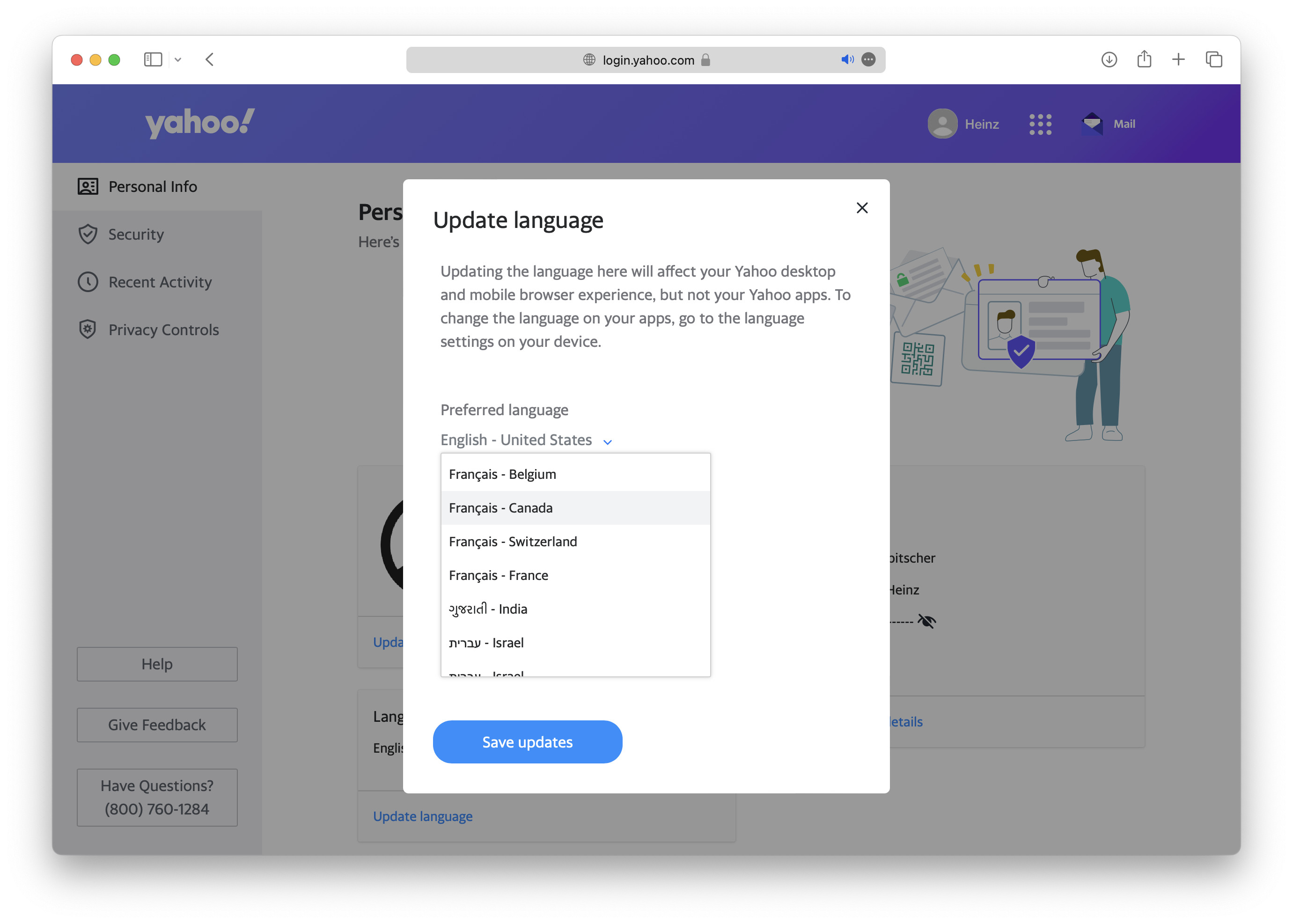You can update the language for Yahoo Mail in your Yahoo account settings