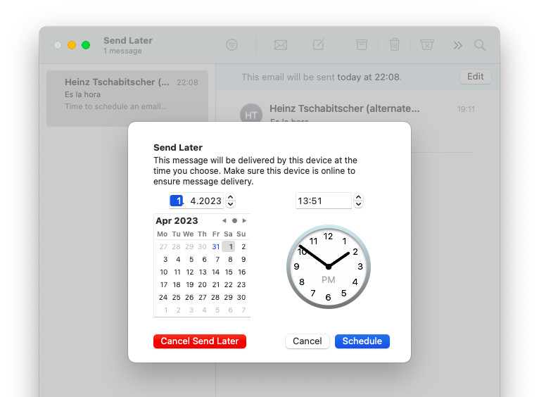 Change or cancel scheduled delivery for an email message in Apple Mail for Mac