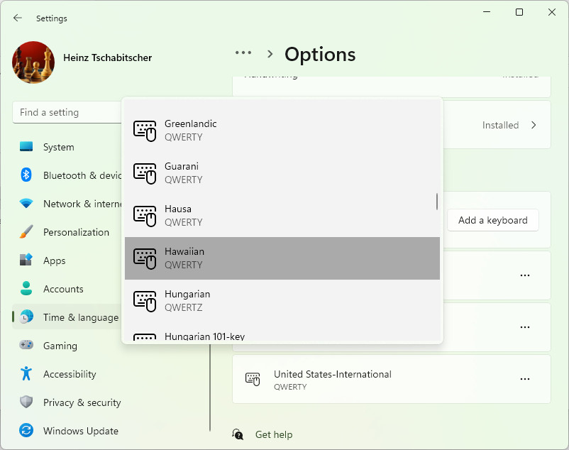 Choose “Hawaiian” to add the Hawaiian keyboard layout to Windows