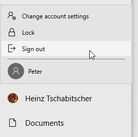 Cllck “Sign out” to log off Windows 10