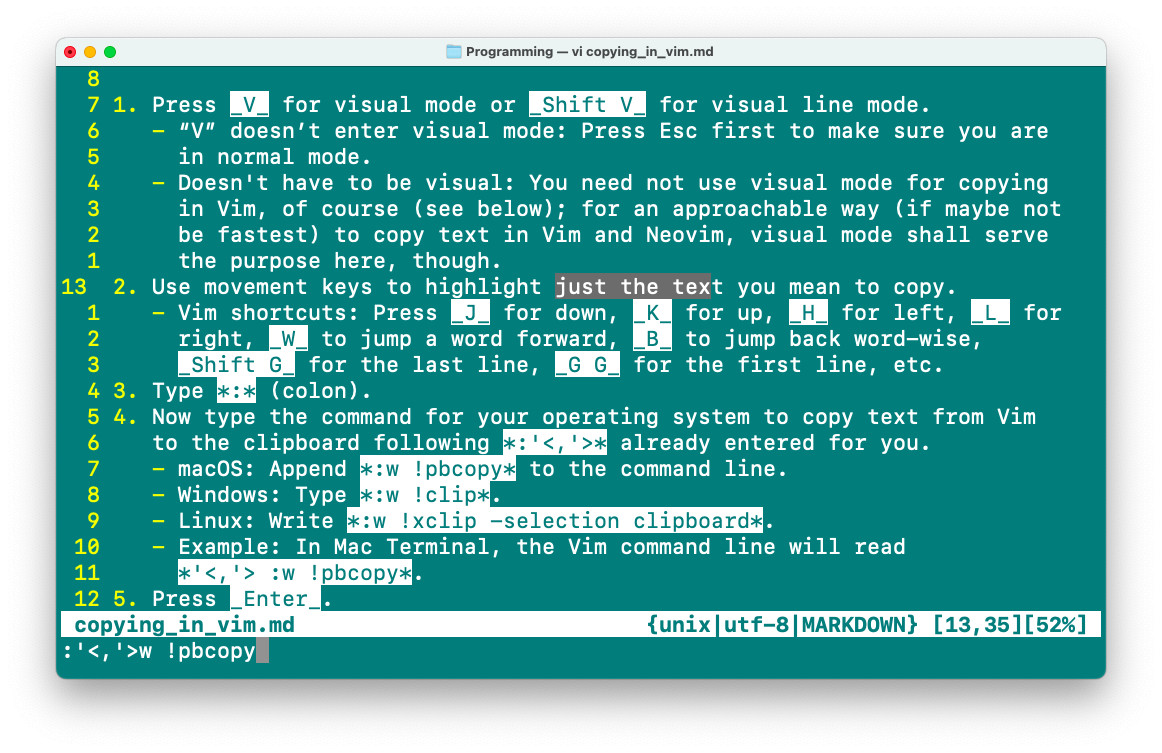 Copy text from Vim to the Mac clipboard