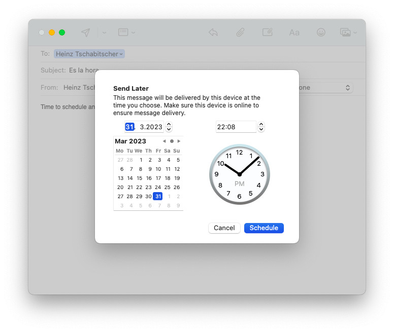 Schedule an email in Apple Mail on a Mac for later delivery