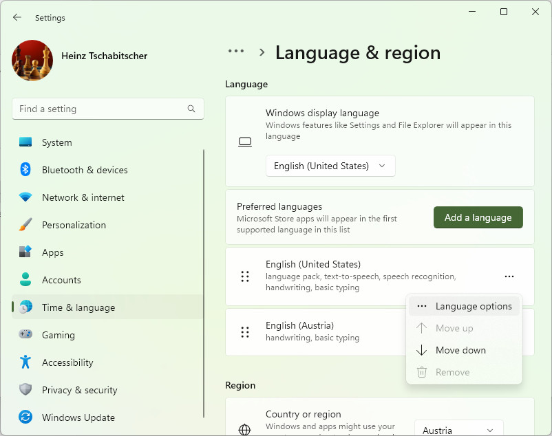 Select “Language options” to add a keyboard layout