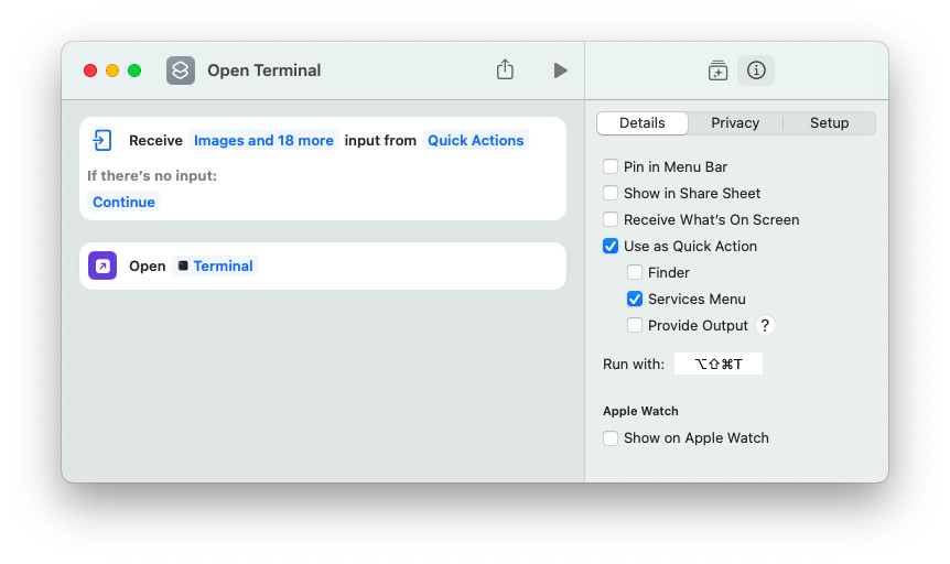 Add a keyboard shortcut to your Mac for opening Terminal