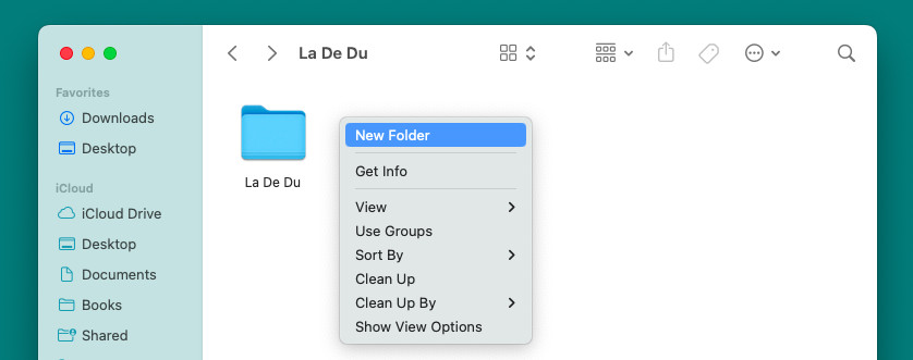 Create a new folder on a Mac using the Finder context menu