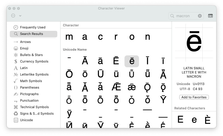 Insert a vowel with kahako using the Mac Character Viewer