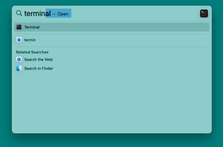 Open Terminal using Spotlight on a Mac