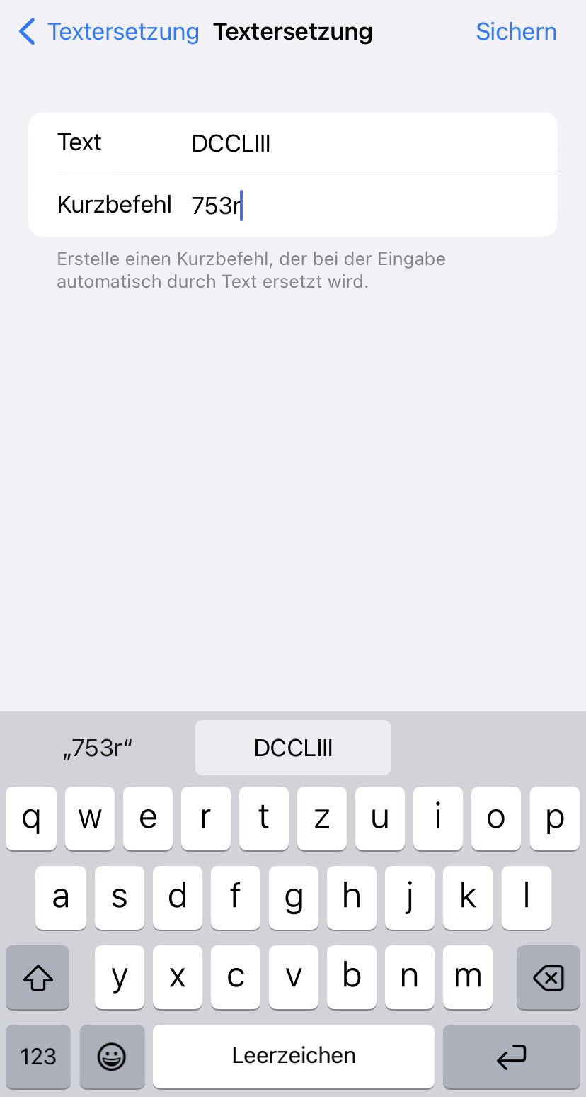 Textersetzung für eine Römische Zahl am iPhone
