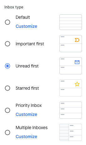 Choose the “Unread first inbox type for Gmail