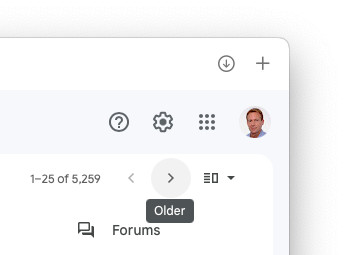 Click “Older” to go to the next page of emails in Gmail
