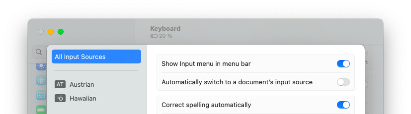 Enable the Input sources menu bar item on a Mac