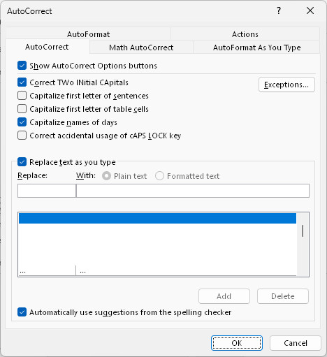 Outlook AutoCorrect can fix common and easily escapiing typos