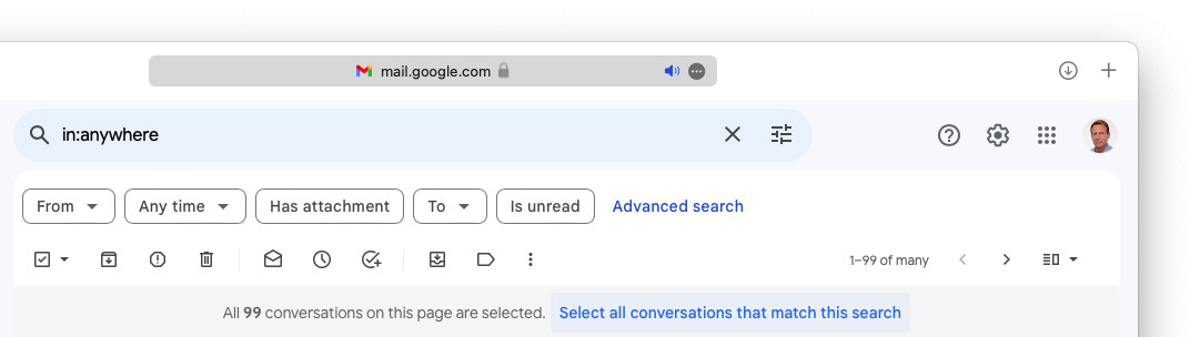 Select absolutely all mail in Gmail