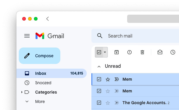 Select unread emails visible in the Gmail Inbox